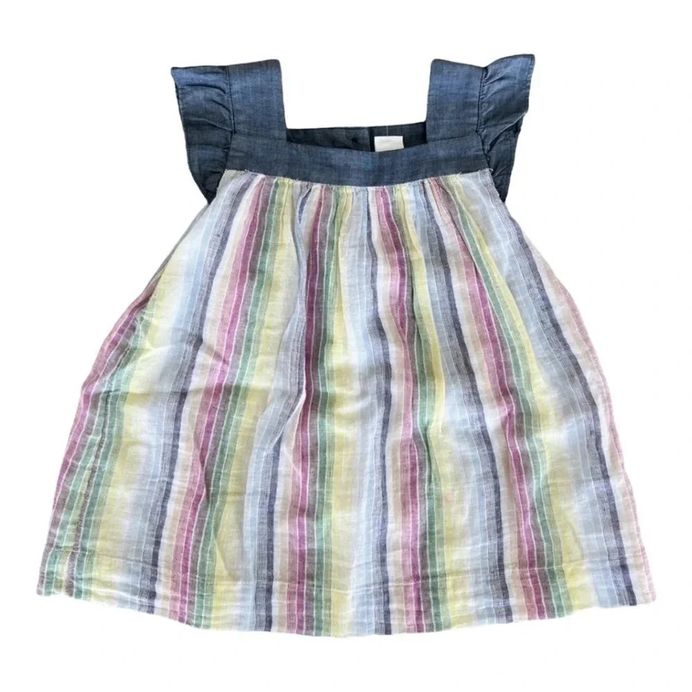 NWT Baby GAP Pastel Striped Chambray Dress with diaper cover.
